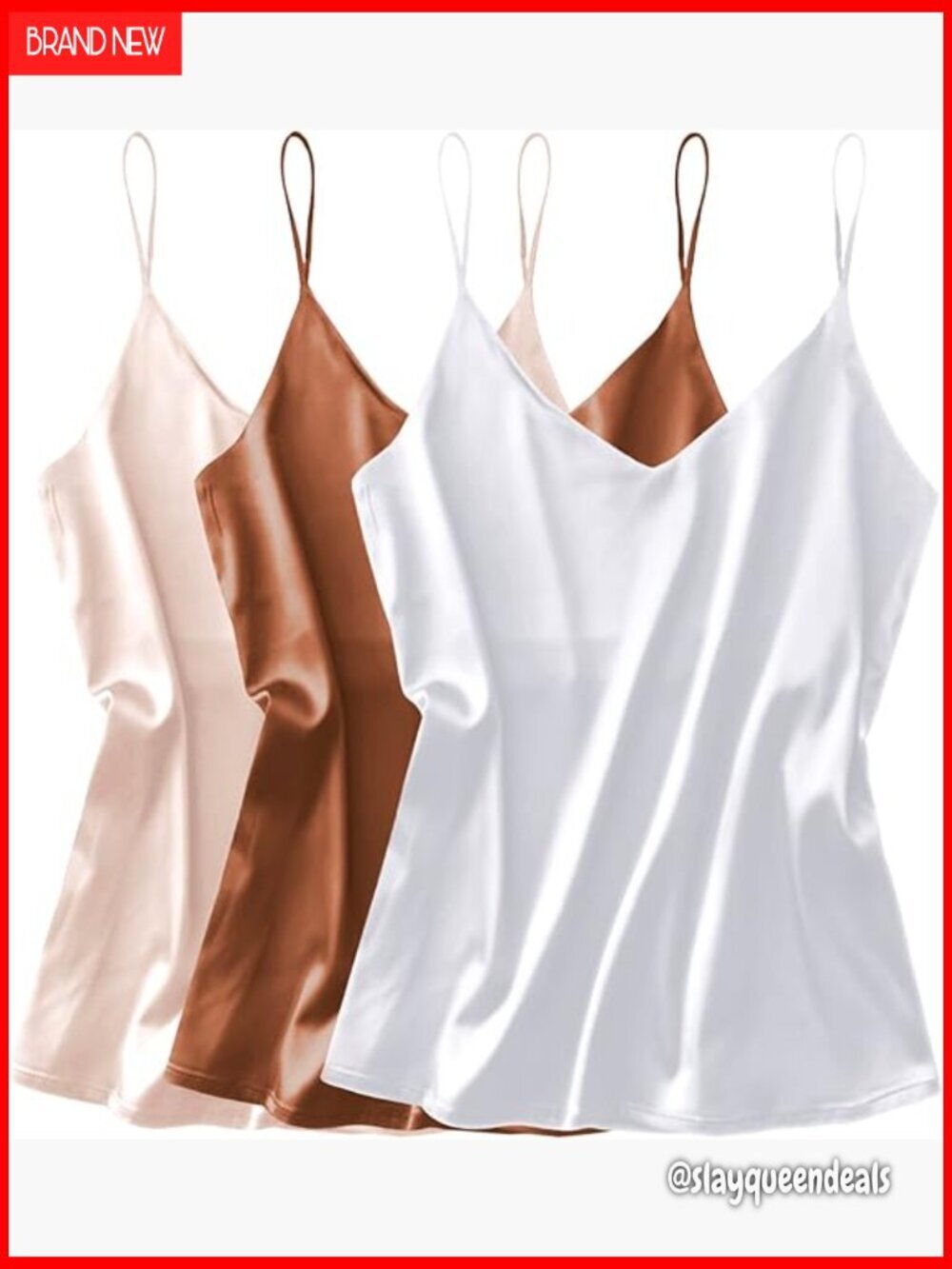 3 Pack Silk Satin Tank Tops V Neck Spaghetti Strap Loose Fit Camis